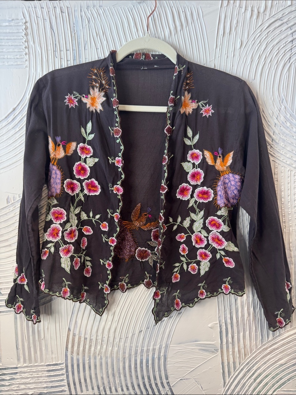 Unlisted Black Sheer Floral Embroidered Open Jacket N0431